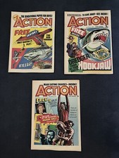 VINTAGE UK ACTION COMICS ISSUES 1 , 2 & 3  HOOK JAW 1976 & NEWS PAPER ARTICLE 