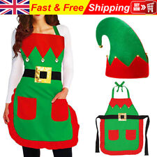 Lady Christmas Elf Apron Hat Set with Pocket Adjustable Costume Holiday kitchen