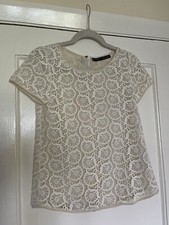 Zara Womens Ecru Short Sleeved Lace Top Size XS Mex 24