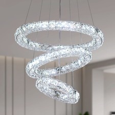 Modern K9 Crystal 3 Rings Chandelier LED Ceiling Lights Pendant Fixture Light UK