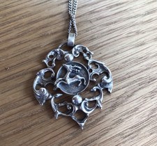 Vintage Silver German Gothic/Hunting Stag Pendant on Chain