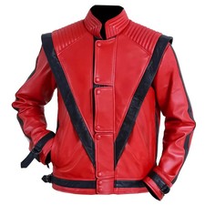 Michael Jackson Thriller Mens Real Red Leather Jacket
