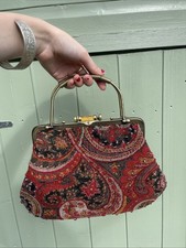 Vintage Leko London Velvet Floral Beaded Paisley Tapestry  Ornate Bag 