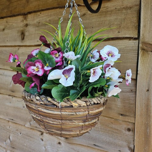 Plum white faux pansy flower - &,
