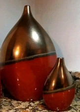 Reactive Mid-Century Bronze Red Stylish Contemporary Decorative Ceramic Vase Set