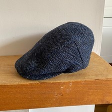 Harris Tweed Flat Cap Blue 100% Pure New Wool Scotland Hand Woven  - Small