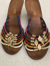 Vintage 1980’s Roland Cartier Sandals Size 4/37  Wood And Leather Wedge Heel