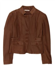 JESIRE Womens 4 Button Leather Blazer Jacket UK 10 Small Brown Leather DV24