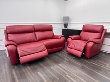 LA Z BOY Winchester Power Recliner 3 Seater + Armchair Sofa Set In Red Leather