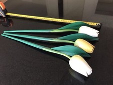 Wooden 14” White And Yellow Tulips Handmade