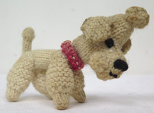 Small 1950s Crocheted Wool Poodle with Red Collar 11cm Long
