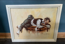 Lovely Vintage retro Painting signed Clown laying down 29" x 23" 60s 70s