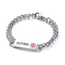 Asthma Medical Alert Bracelet – Stainless Steel, Personalised, Safety ID, ICE