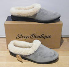 Grey Slippers Fluffy Trim Mule