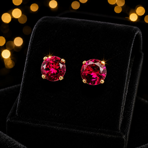 Yellow gold ruby earrings - yellow,