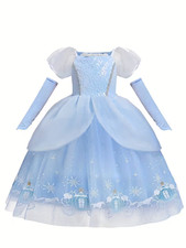 Girl's Princess Cinderella Costume Fancy Party Dress+Sleeves