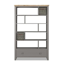 Large grey wooden shelving unit wall divider 120x190cm with drawer and baskets