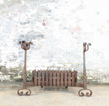 Antique Iron Fire Grate Basket Dogs Candles Gothic Medieval Style Vintage DELIVR