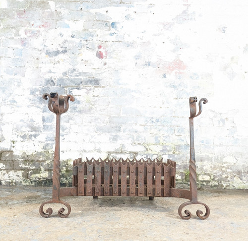 Antique iron fire grate basket - iron,