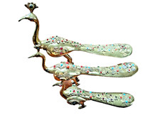 Set Of 3  Decorative  Brass Peacocks Jewelled
