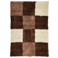 Brown Checked Thick Shaggy Rug