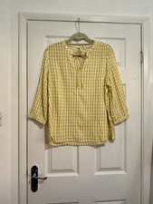 Sea Salt Cornwall 100% Organic Cotton Winnard Yellow Check Blouse Top Size 14