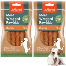 10pk Dog Chews Treats Rawhide Twists Sticks Wrapped in Chicken Meat Healthy Food