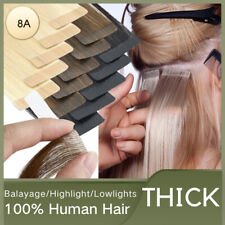 Tape In Stick Thick Remy 8A Human Hair Extensions Skin Weft Full Head Balayage