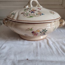 Longwy Vegetable Dish Earthenware Model Old Moustiers People Bird Butterfly 1930
