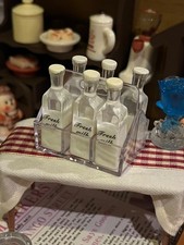 Dolls House Miniatures 1:6 Milk Bottles With Plastic Basket Shop Home DIY Decor