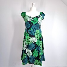 Collectif Dress A Line Monstera Leaf Dolores Stretch Retro Cotton Midi 50s 18
