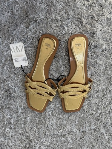 Zara gold slider flat sandals - zara,