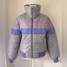Vintage ‘80s Skyr Gray, Purple & Pink Full Zip Insulated Puffer Ski Jacket