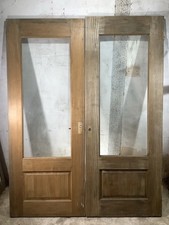 60 3/8"X 77 3/8" Old Pair Of Internal Glazed Natural Pine French Doors