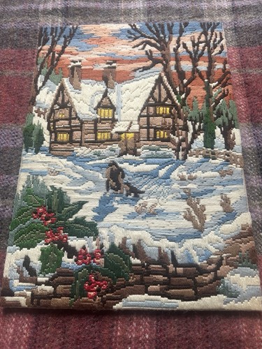 Unframed finished crewel snow - finished,