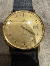 GARRARD Quartz Solid 9CT Gold Watch Rare Linen Face With Date