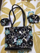 Bueno Black/Blue Floral Design Shoulder/Hand Bag + 2 Matching Purses VGC 🤩