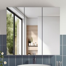 Bathroom Mirror Cabinet 3 Door Shelf Storage Wall Mounted Cupboard White Wood