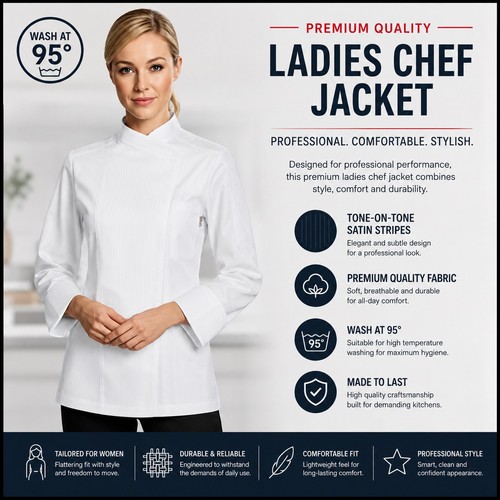 Womens white chef jacket - womens, satin