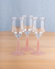Vintage Frosted Pink Stemmed Port or Small Wine Glasses Tulip Shape MCM Set of 3
