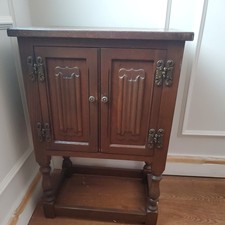 Small Edwardian Oak storage  - Antique Hall Unit Cupboard Vintage Cabinet