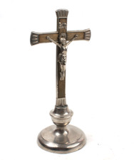 Vintage West German  INRI White Metal Crucifix Cross / H - 27cm