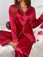 Elegant Ladies Silk Satin Pyjamas PJS Pyjama Sleepwear Nightwear Long Sleeve Set