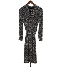 Hobbs London Floral Midi Dress UK16 Black Viscose Long Sleeve Tie Waist Elegant