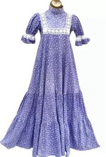 Vintage Laura Ashley Maxi Dress UK 10 Blue White Some Fading Made in Wales 1970s