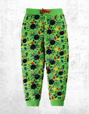 Ex Frugi Kids Printed Snug Joggers in Green Spiders (A Bit Defect)