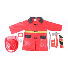 Kids Fireman Costume Red Firefighter Pretend Play Fancy Dress Outfit Accessories