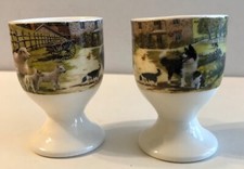 2 Collie Dog & Sheep Egg Cups