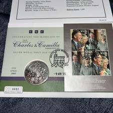 2005 UK Charles & Camilla Royal Wedding .925 Silver Medal First Day Cover