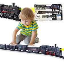 Classic Rail King 19 PCs Train Set for Kids With Tracks & Light Effect Fun Play